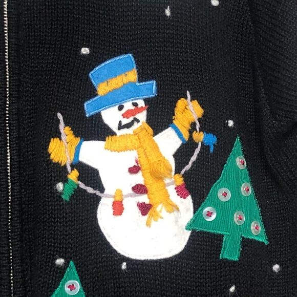 Vintage Knit Hooded Ugly Sweater Christmas Snowman Holiday Size M - Picture 8 of 16